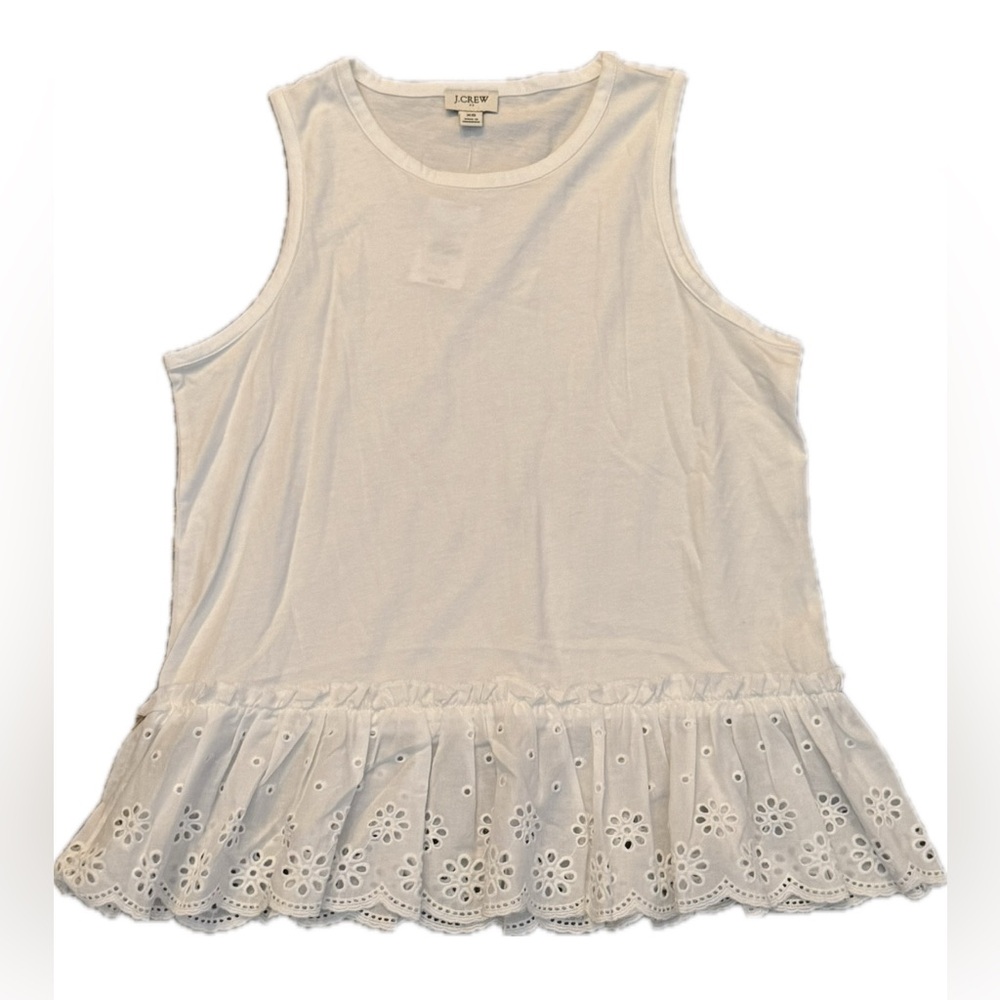 J. Crew White Eyelet Hem Tank Top